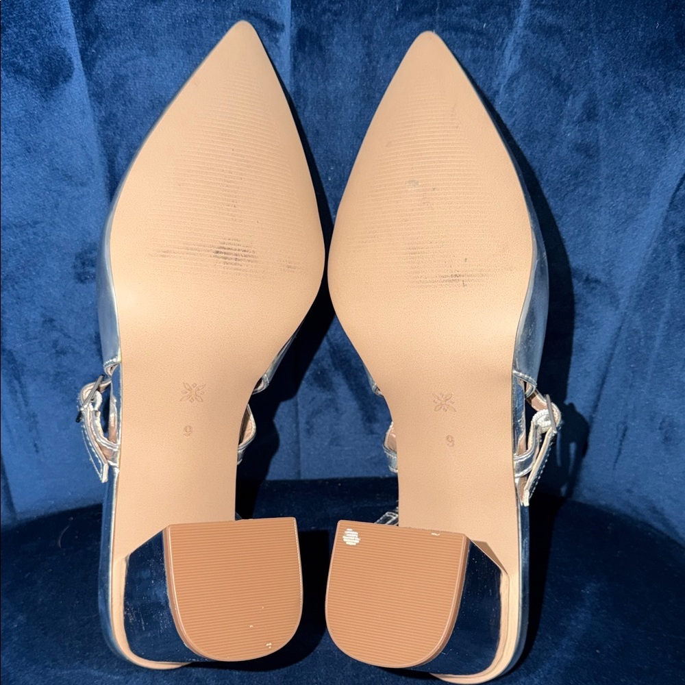 Bcbgeneration Elegant Silver Block Heel Slingback… - image 6